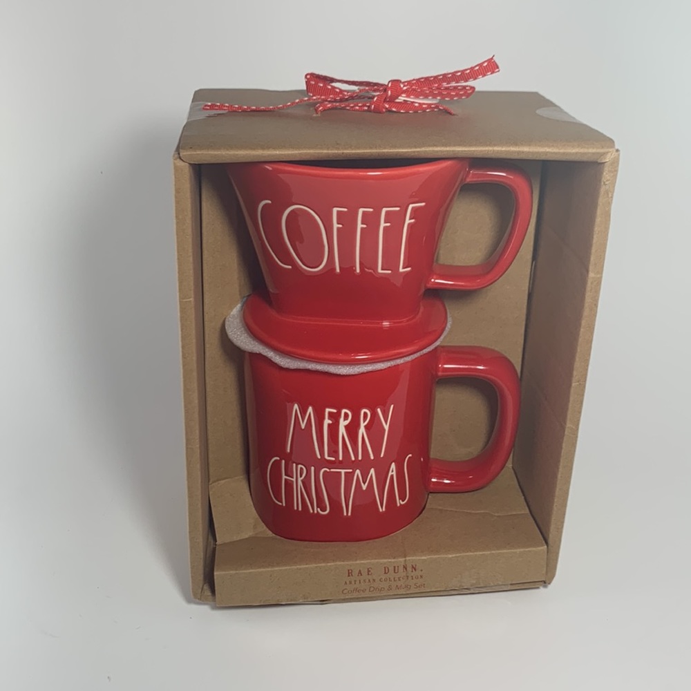 NWT Rae Dunn red coffee drip and mug set COFFE & MERRY CHRISTMAS